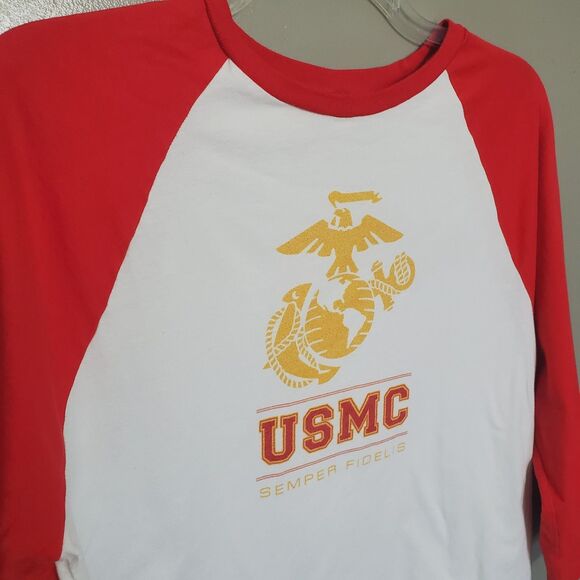 USMC Marines Semper Fidelis Baseball Tee Size XL Red White Sun International - Picture 2 of 10